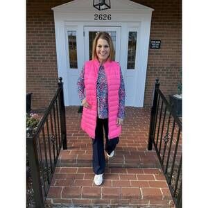 NEW LULU-B long silver puffer vest in bhp - hot pink